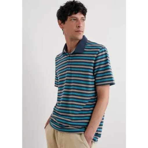 Seasalt Cornwall Men's Ballan Stripe Polo in GOTS-Certified Organic Cotton Jersey | Tops & T-shirts